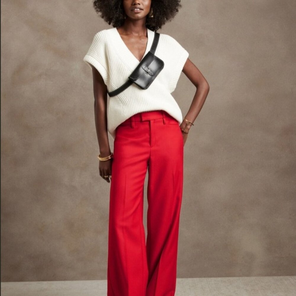 Banana Republic Wide Leg Italian Wool Twill Pant Size 10s Red Sunset #746688